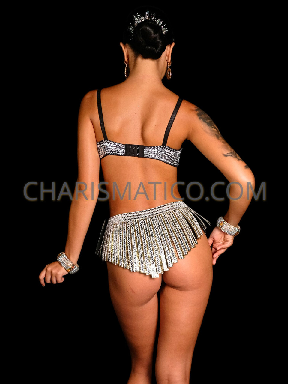 Stardust Silver Rhinestone Bra Skirt Set