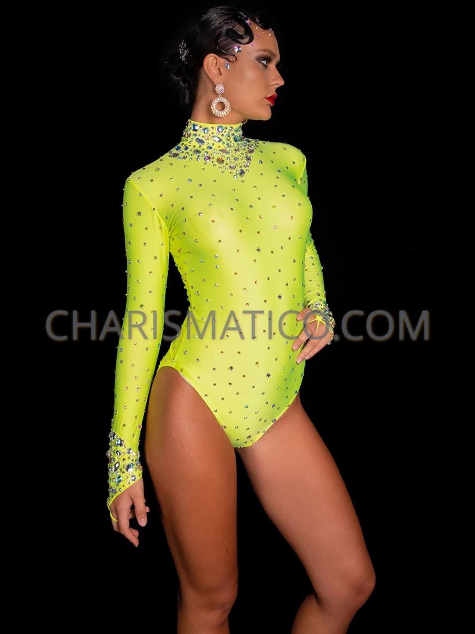 Glitz and Glam Crystal Full-Sleeve Lycra Dance Bodysuit