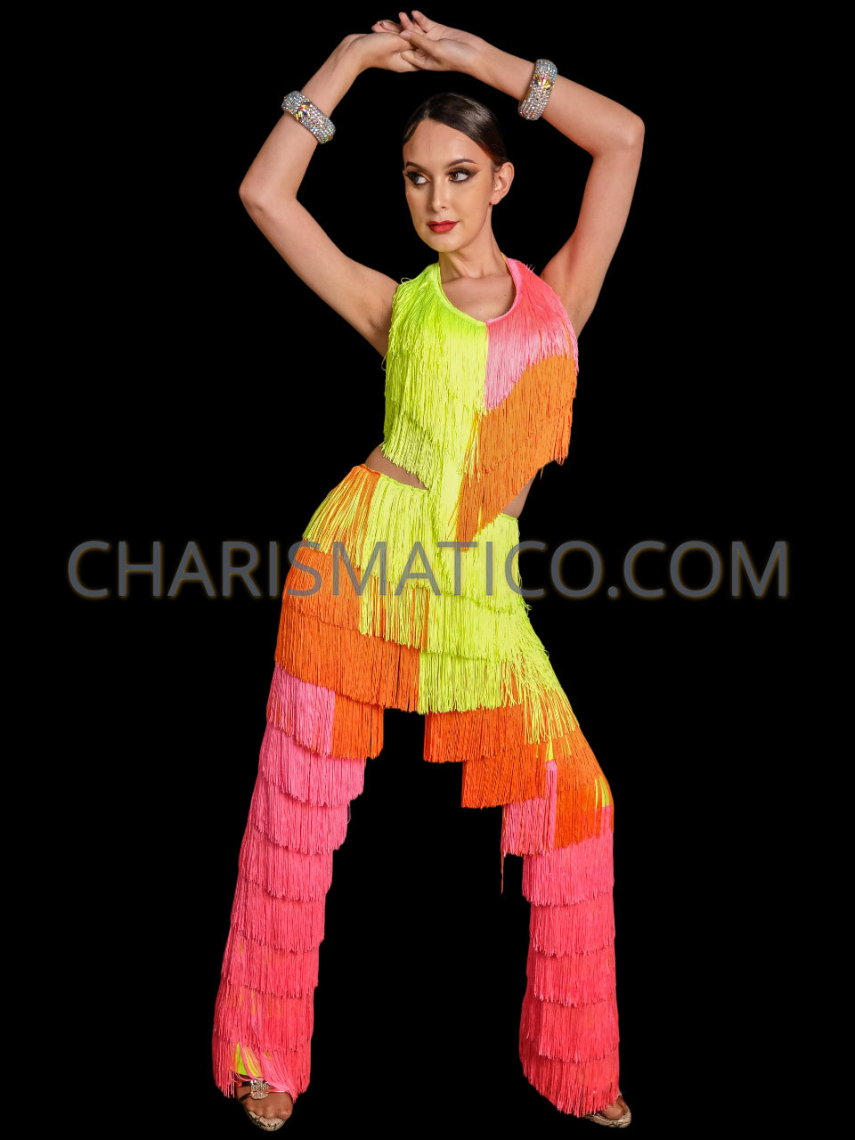 Funky Neon Vibrant Samba Fringe Pants Jumpsuit