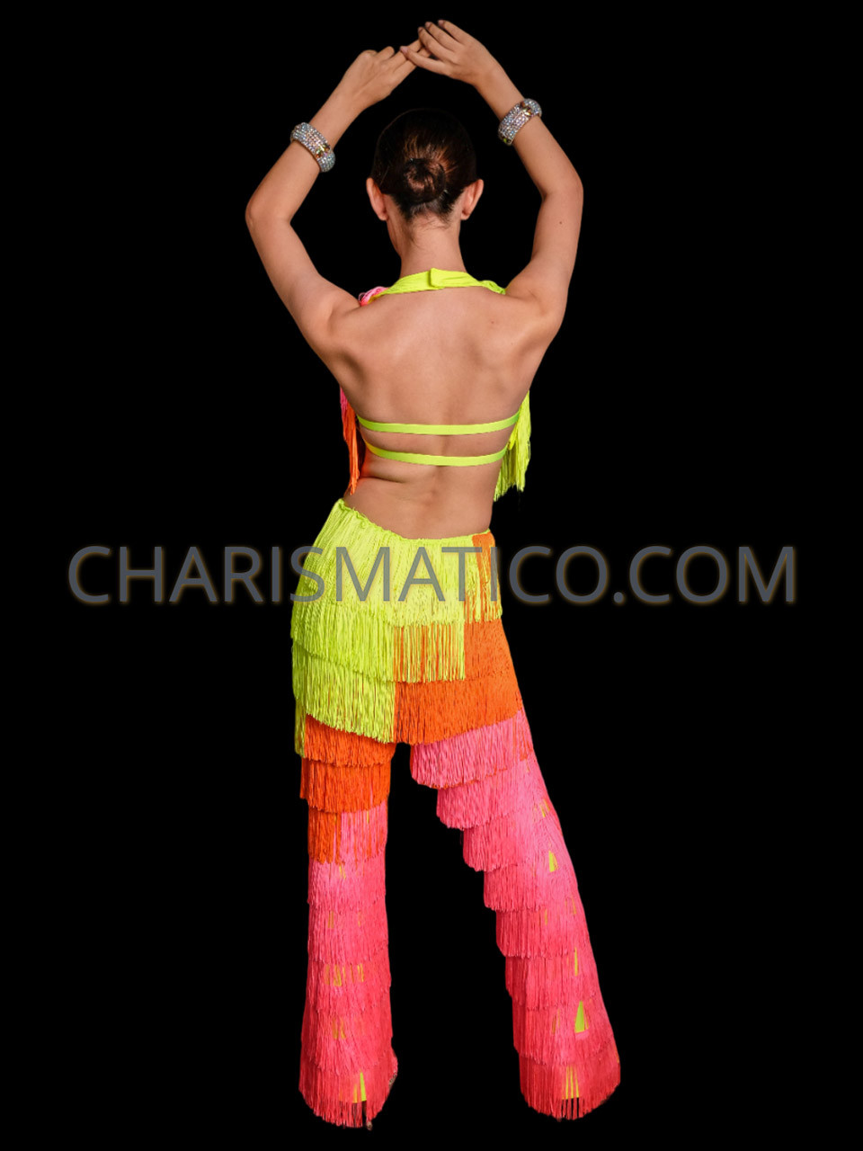 Funky Neon Vibrant Samba Fringe Pants Jumpsuit
