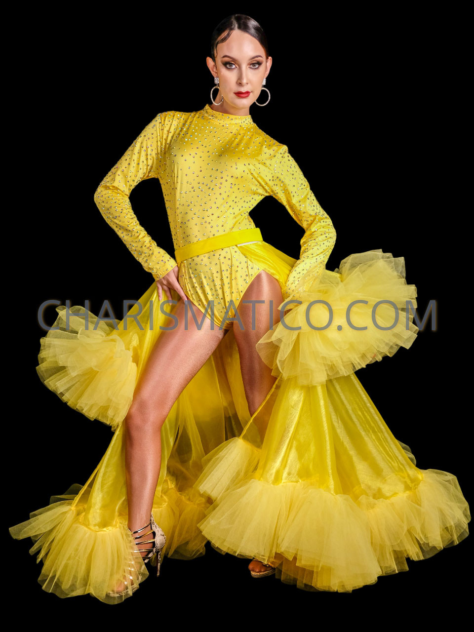 Double-layered Yellow Full-Volume Ruffle Tulle Skirt