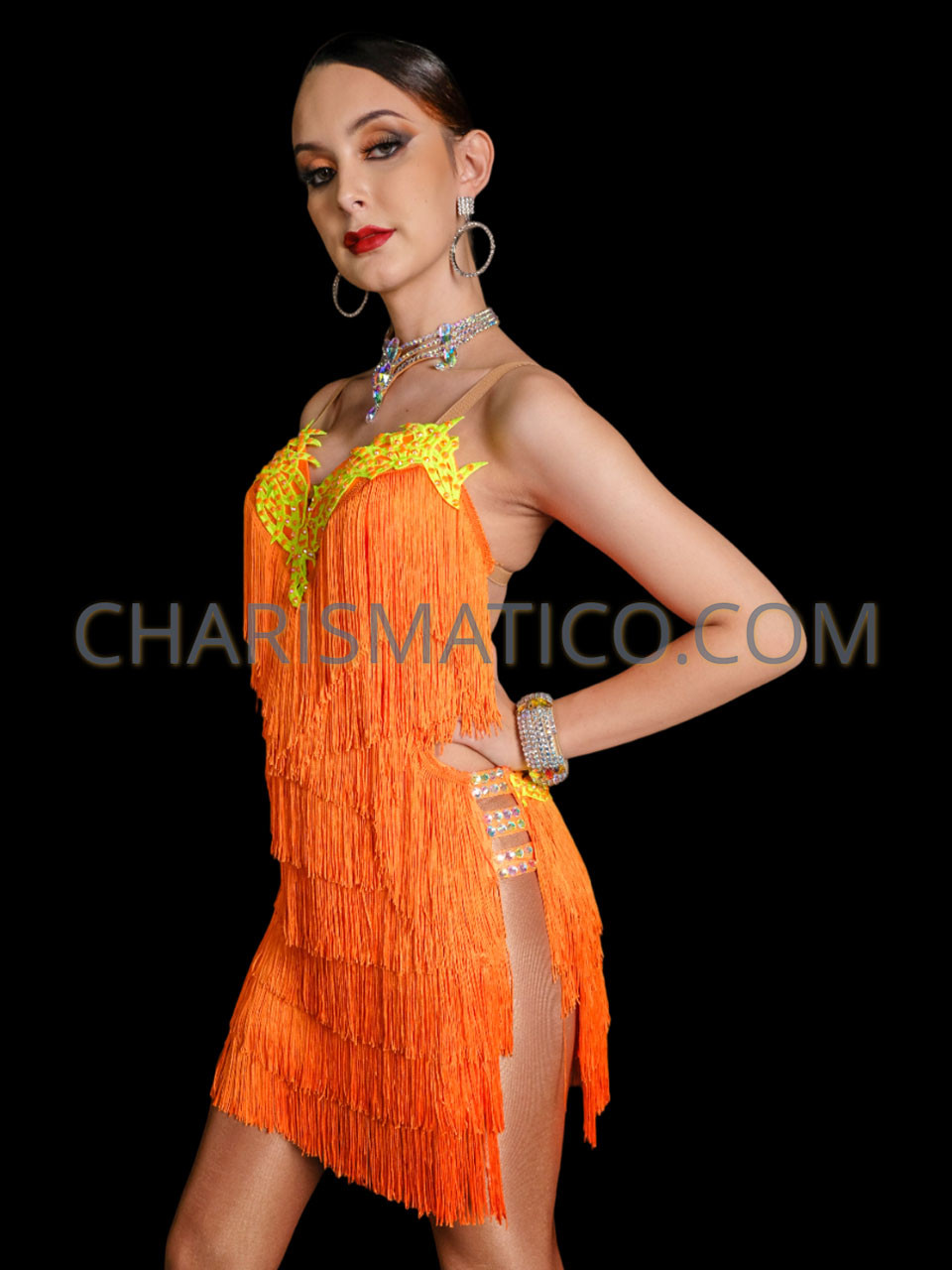 Luminous Sunset Orange Samba Salsa Fringe Dress