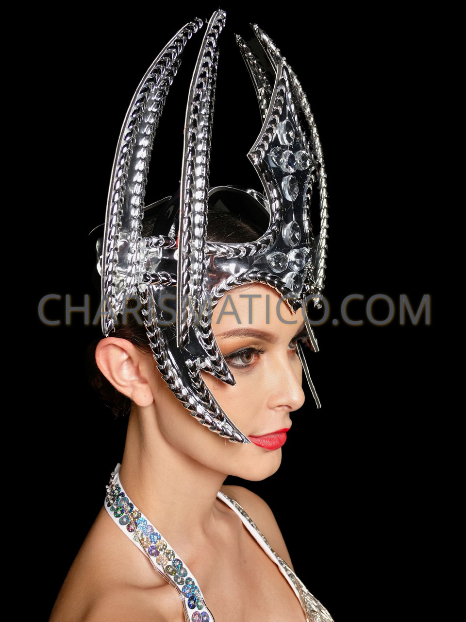 Silver Gothic-Inspired Vinyl Warrior Headdress