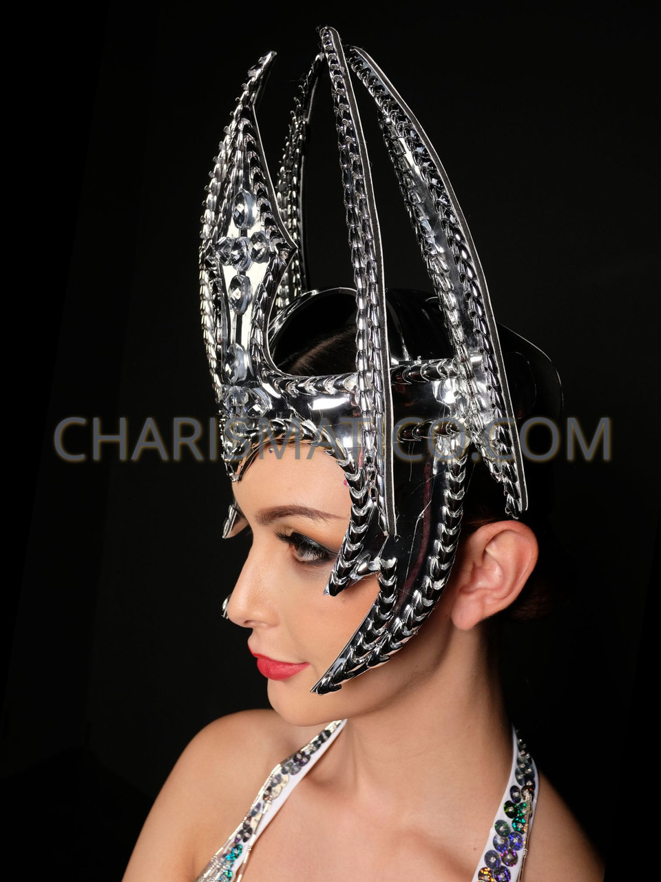 Silver Gothic-Inspired Vinyl Warrior Headdress