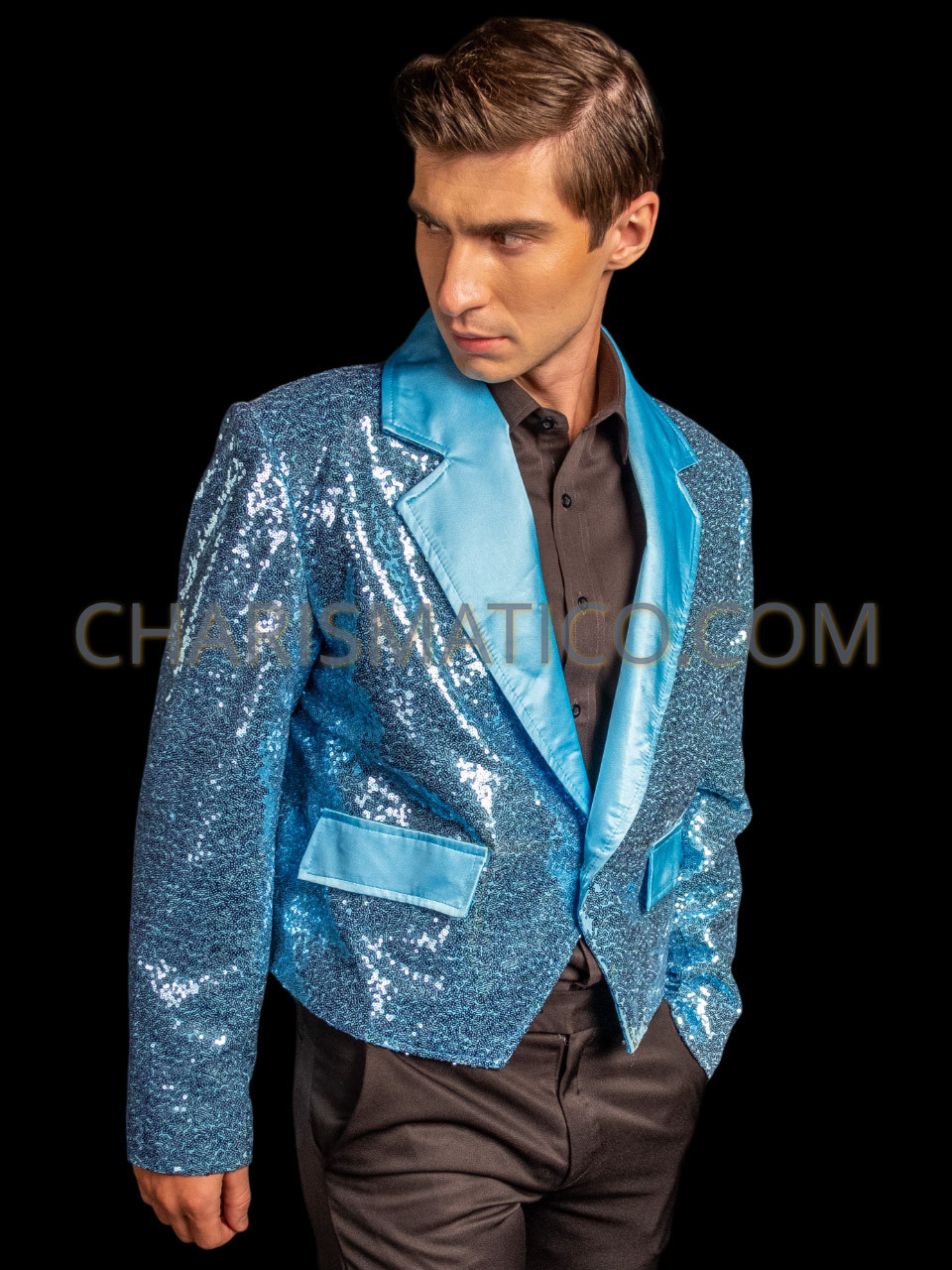 Ice Blue Sequin Men Cabaret Suit