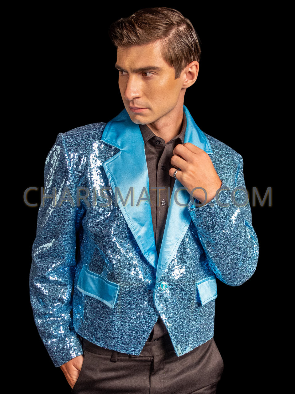 Ice Blue Sequin Men Cabaret Suit