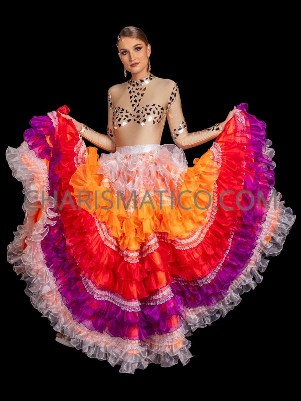 Multi-Colored Full-Length Ruffled Belly Dance Skirt