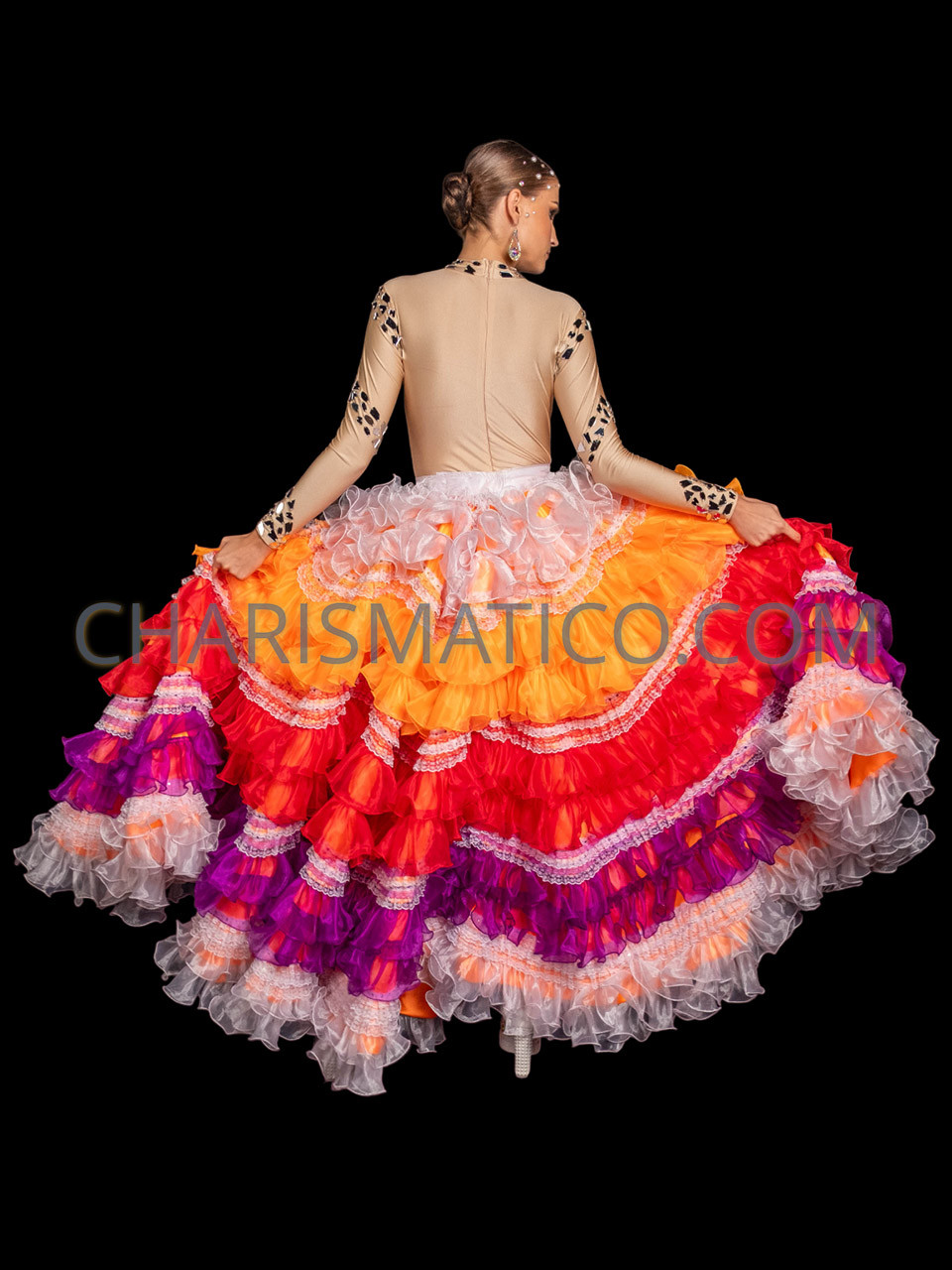 Multi-Colored Full-Length Ruffled Belly Dance Skirt