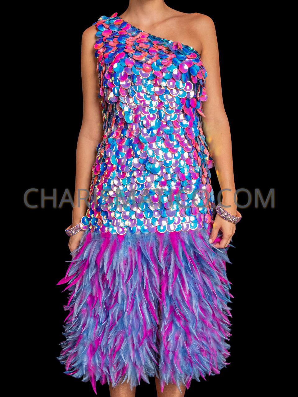 1st Position Pink Sequin Feather Dip Hemmed Lyrical Dress