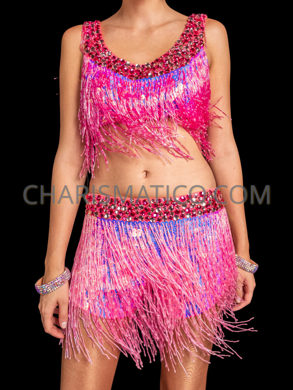 3 Chevron Deluxe Hot Pink Beaded Fringe: Glitz and Glamour