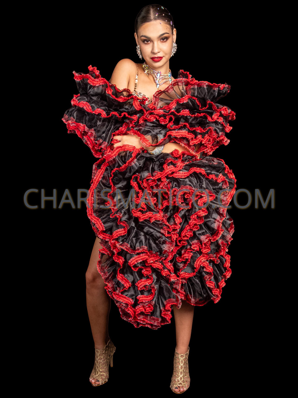 White Christmas Organza Boa with Red Lace Trim
