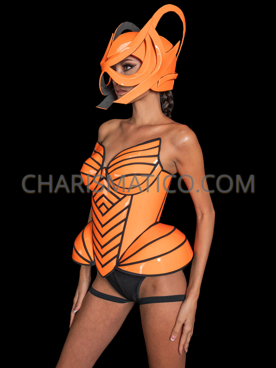 Neon Orange Futuristic Steampunk Sci-fi Bustier Corset