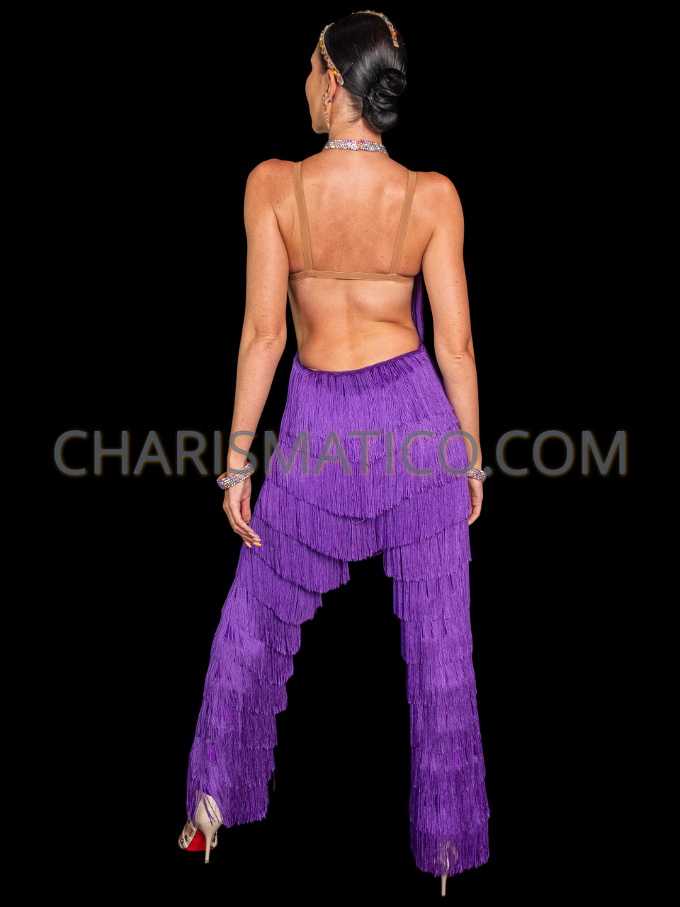 Floral Crystallized Purple Dance Latin Salsa Samba Fringe