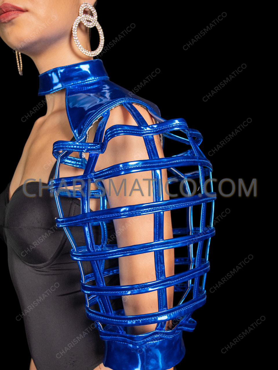 Futuristic Blue Cage Shoulder Armor Harness