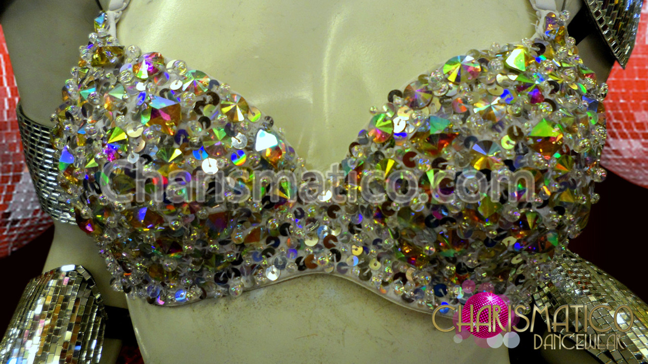 Sexy Rhinestone Shiny Artificial Diamond Splicing Arc Brooch Bra