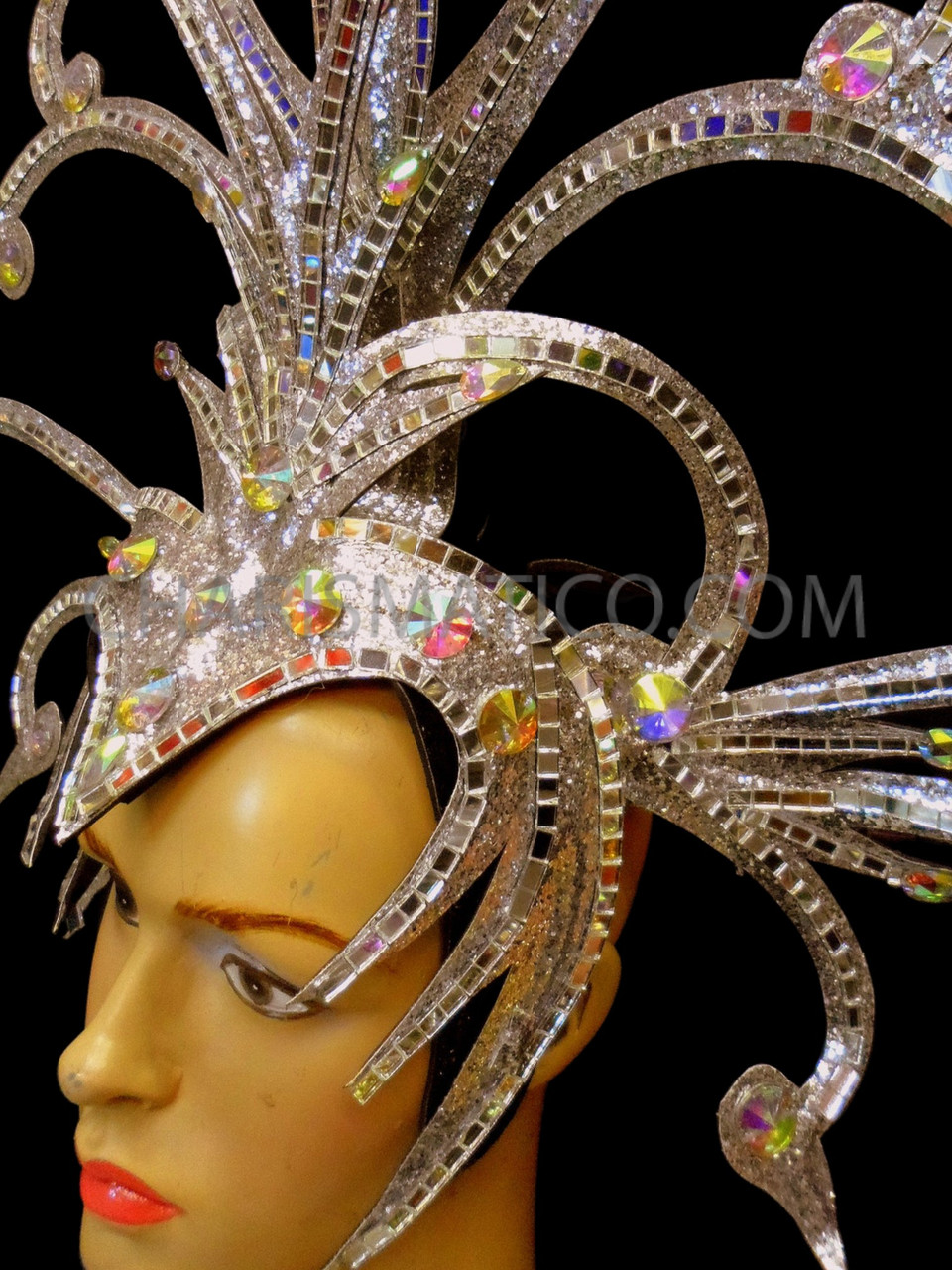 Masquerade silver-blue mirror dress of the queen with a crown for artists  _O667 - by ETERESHOP