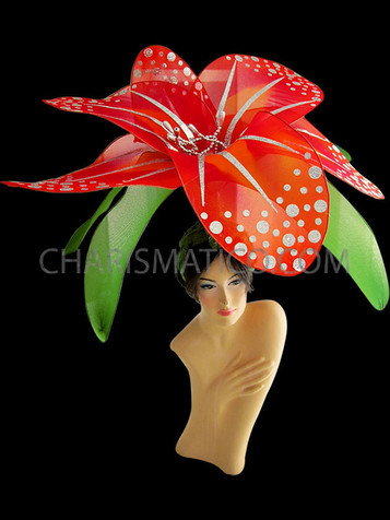 Stunning Tropical Hibiscus Styled Red Flower Headdress With Silver Accents