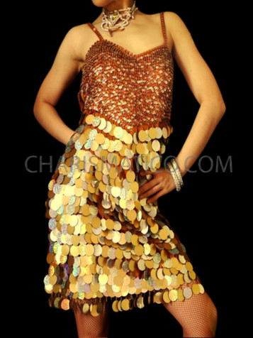 Golden Sleeveless Diva Dress With Small And Large Sequin Details