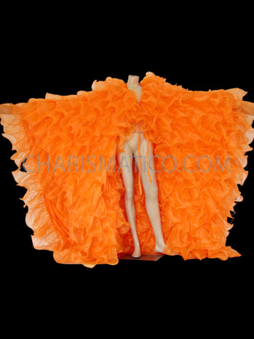 Diva's Organza Ruffled Orange Halloween Floor Length Wing Coat