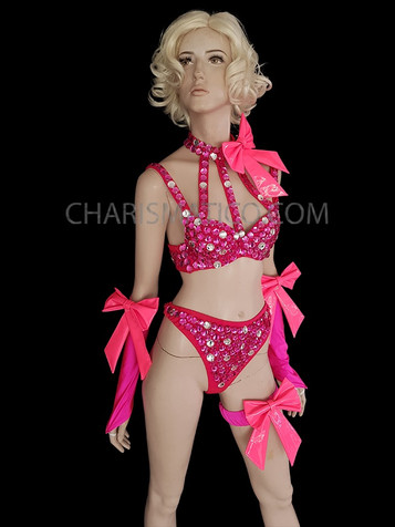 Iridescent Crystal Burlesque Body Rhinestone Showgirl'S Bra And