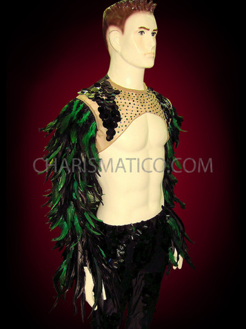 Green Feathered Long Sleeve Bolero
