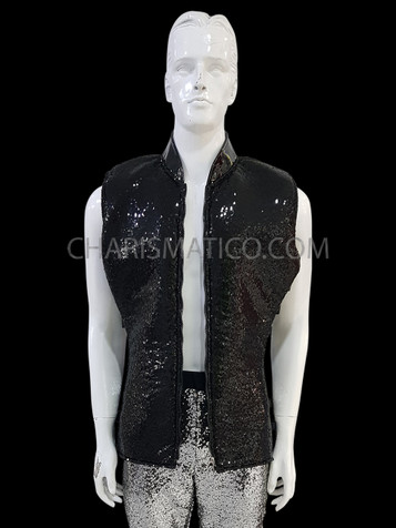 Black Sequin Cabaret Men Vest