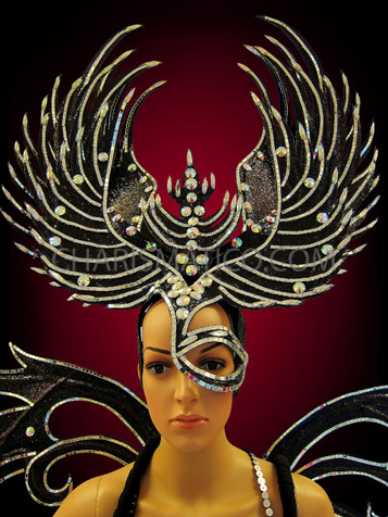 Glittery Black With Mirror Accents Batman Inspired Half Mask Headdress