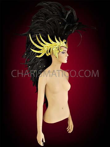 Drag Queen Male Sized Black And Gold Mohawk Headdress