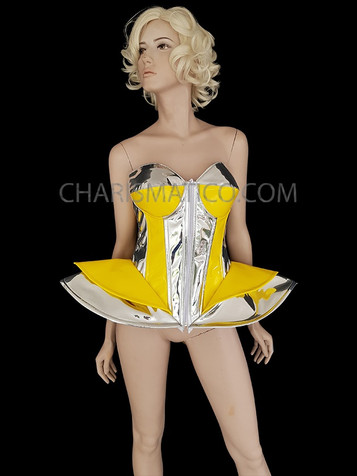 CHARISMATICO Red and black vinyl Lady Gaga inspired front zip corset