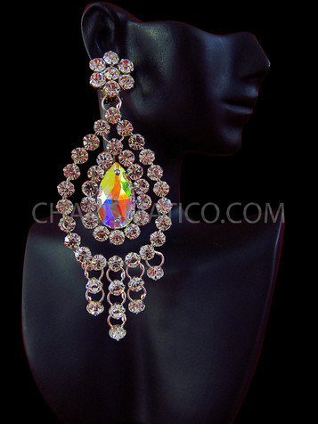 Large Iridescent Swarovski Crystal Chandelier Drop Earrings With Rhinestone Edging
