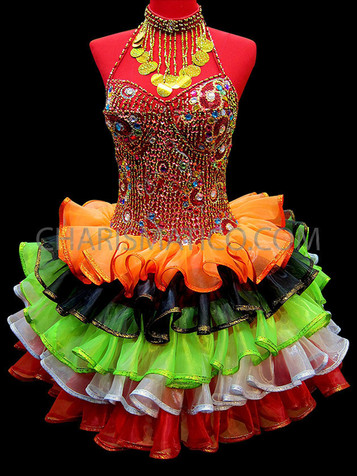 Fluffy Multiple Color Organza Frilled Sissy Dress With Sequin Top