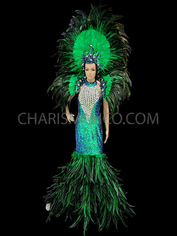 Iridescent Drag Queen Pageant Gown With Matching Headdress And Backpack
