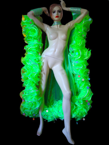 Silver Trim Accented Green Organza Boa Drag Queen Wing Cape