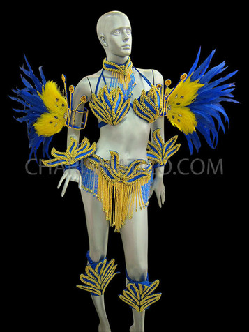 Cobalt Blue And Golden Brazilian Rio Carnival Samba-Style Costume Set