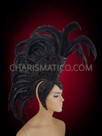 Diva's Showgirl Natural Feathered Silver Roman Helmet Inspired Mohawk Headdress