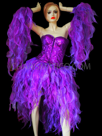 Purple Sequin Corset With Matching Organza Flame Ruffled Sissy Skirt