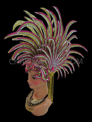 Gold Glitter Spiked Mohawk Headdress With Mirror And Red Accents