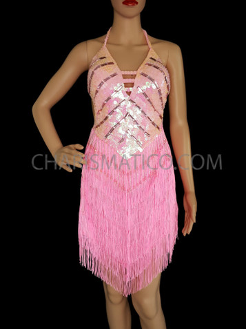 Coco Bango Blue Showgirl Sequin Latin Dance Fringe Dress