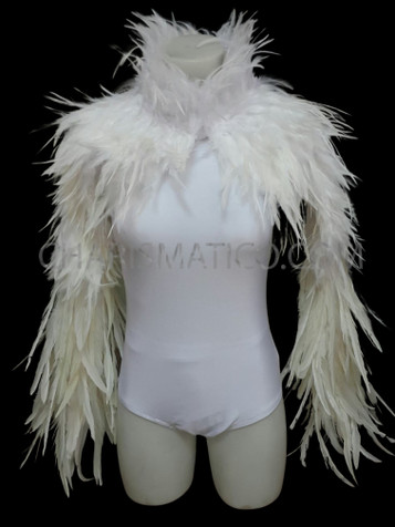 White Spandex Leotard With Matching  Raven Feather Bolero