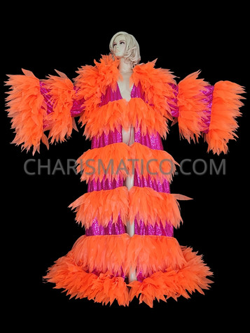 Orange Fuchsia Showstopper Drag Dramatic Fluff Coat