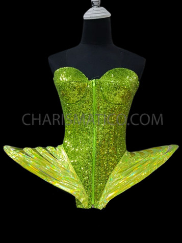 Green Sequin Gaga Futuristic Abstract Body Con Corset