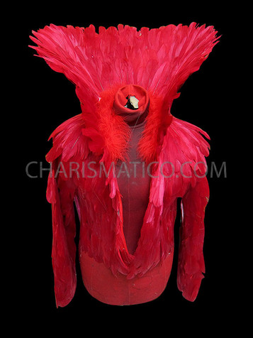 Futuristic Long Sleeved Tall Collar Red Feather Evil Drag Queen Jacket