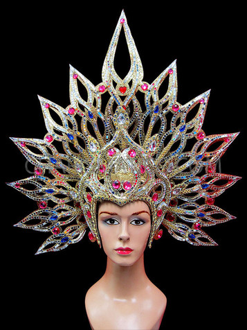 Pink And Sapphire Crystal Accented Golden Glitter Sunburst Diva's Headdress