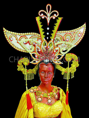 Exotic Large Gold, Orange And Crystal Diva Drag Queen Headdress