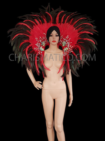 Classic Crystal Accented Red And Black Feathered Collar Style Backpack