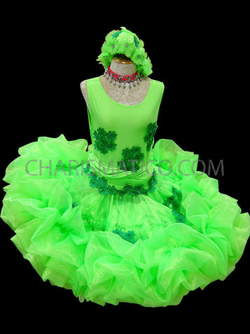 Slinky Curvaceous Neon Green Drag Queen Diva's Fluffy Tutu Dress