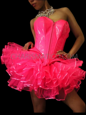 Hot Pink Gaga Corset And Matching Organza Satin Trimmed Tutu