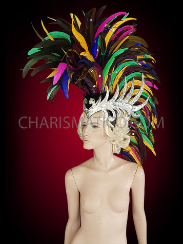 Rainbow Gay Pride Drag Queen Feathered Mohawk Headdress