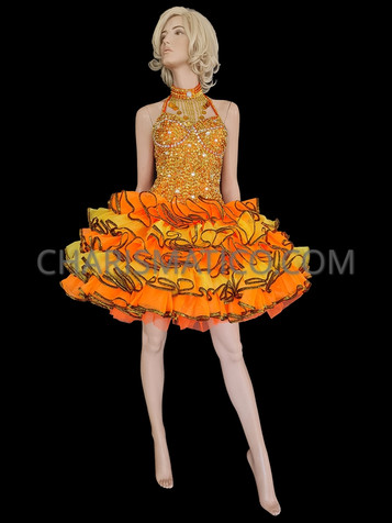 Orange Beaded Corset-Styled Sissy Dress with Orange and Yellow Skirt
