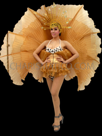 Shimmery Pleated Golden Organza Drag Queen's Flying Wing Cabaret Skirt